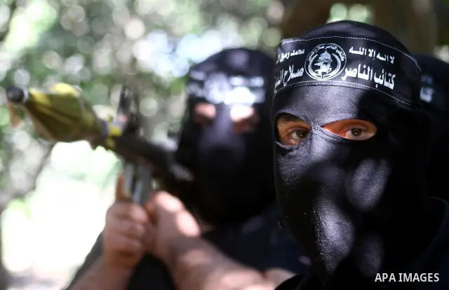 Palestinian militants of the Nasser Salah al-Din Brigades, the military wing of the Popular Resistance Movement take part in a training exercise in Gaza City on Nov 22,2010. The Nasser Salah al-Din Brigades warned Israel...