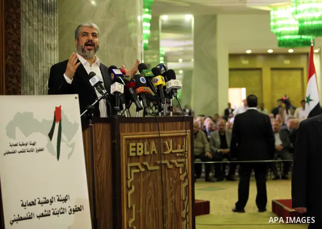 Palestinian Hamas leader Khaled Meshaal , during a conference of the National Commission for protection of the Palestinians rights , In Damascus on Nov. 27,2010. Photo by STR