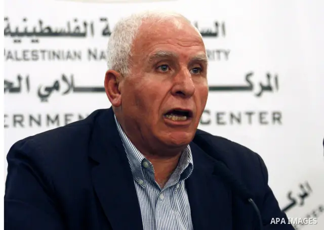 The head of the Fatah movement in the Legislative Council, Azzam al-Ahmad and the head of European Parliament delegation, Bronces Derosa attend a press conference in the West Bank city of Ramallah on November 30, 2010. T...