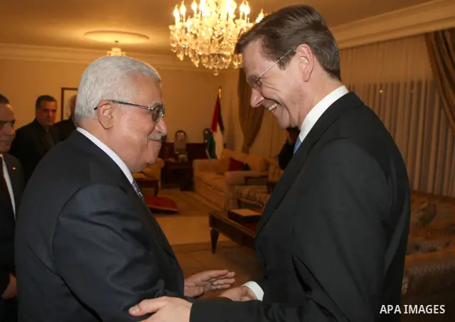 Palestinian President Mahmoud Abbas (Abu Mazen) during a meeting with Minister for Foreign Affairs of Germany, Guido Westerwelle in the West Bank city of Ramallah on Dec. 3,2010. Photo by Thaer Ganaim