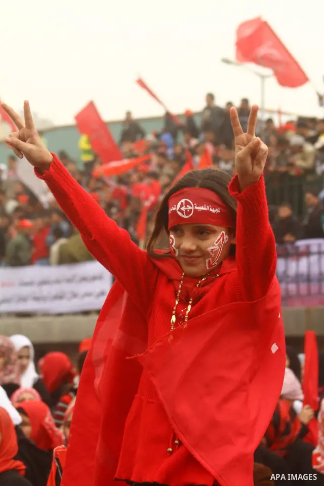 Supporters of the Popular Front for the Liberation of Palestine (PFLP) take part in a rally celebrating the 43rd anniversary of its establishment in Gaza City on December 11, 2010. Photo by Ashraf Amra