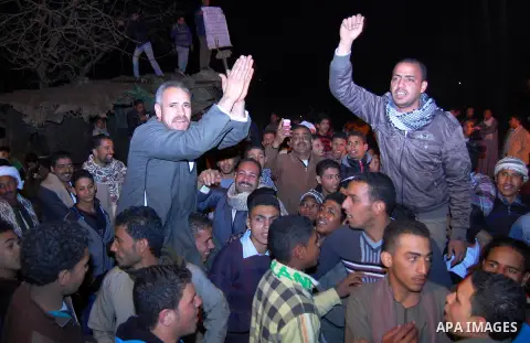 Egyptian factories workers demonstrate in front of the railway tracks in El- Shobak western area during a protest against rising fuel prices, on Feb. 20, 2013. the Petroleum Ministry has decided to raise diesel prices on...