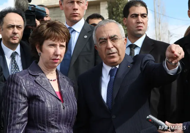 Palestinian Prime Minister, Salam Fayyad explains to the EU Foreign Policy Chief Catherine Ashton the reality of Area C in the West Bank city of Ramallah on Jan. 6,2011. Photo by Mustafa Abu Dayeh