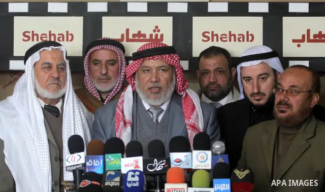 Palestinian Scholars Association in Gaza during a press conference against political arrests by the security forces in the West Bank and invitation to the scholars of the West Bank to the criminalization of political arr...