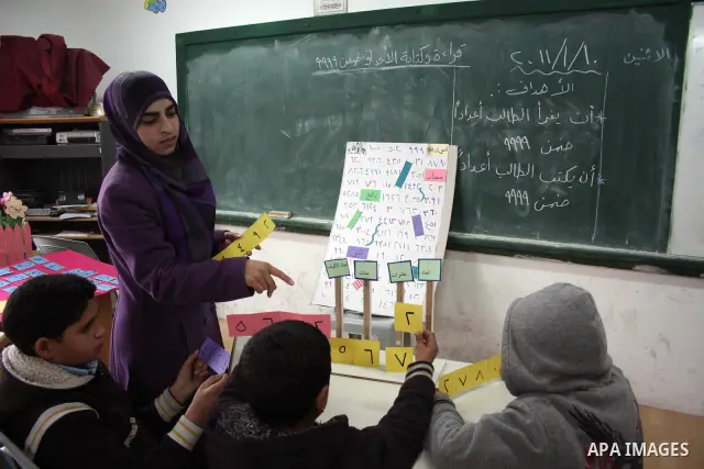 Palestinian students take part during a lesson to get an assistance in education, in basic school, in the West Bank city of Hebron on January 10, 2011. Photo by Najeh Hashlamoun