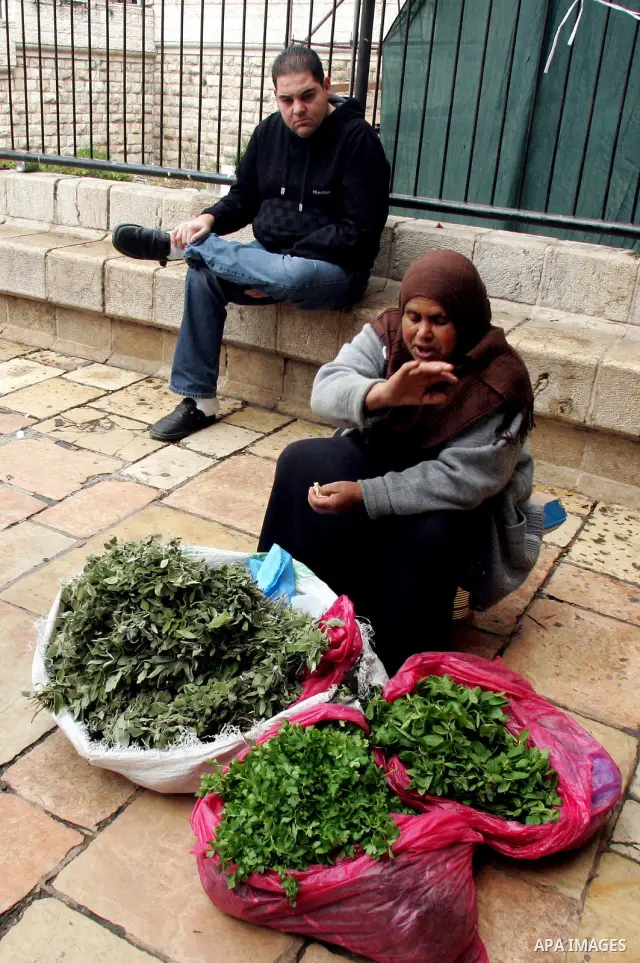 Palestinians shop at the main market in the old city of Jerusalem on Jan 11, 2011. Photo by Mahfouz Abu Turk