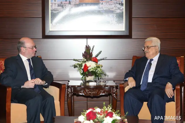 Palestinian President, Mahmoud Abbas (Abu Mazen) during a meeting with Alister Port, the British Deputy Foreign Secretary for the Middle East and North Africa in the West Bank City of Ramallah on Jan. 19,2011. photo by T...