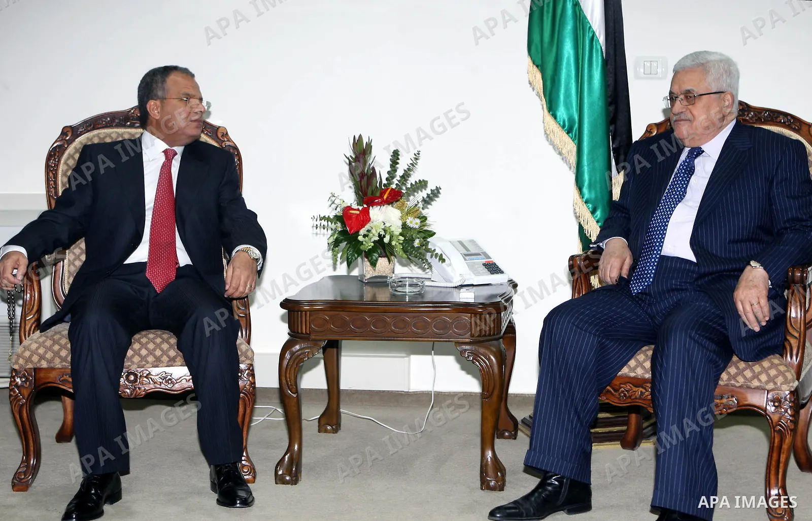 Palestinian President, Mahmoud Abbas (Abu Mazen)during a meeting with Mohammed Hassan Albergti, Libya's Ambassador to Jordan in the West Bank City of Ramallah on Jan. 19,2011. photo by Thaer Ganaim