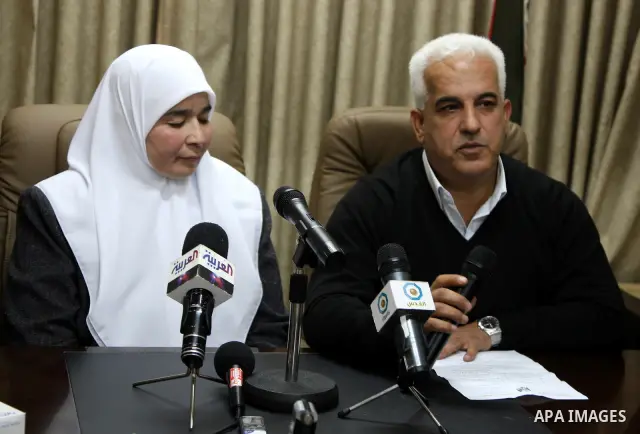 Palestinian woman Tamam Abu Soud leaves a Palestinian Jail in the West Bank City of Nablus , on 19 January , 2011. The Hamas member was arrested two month ago by Palestinian security in Nablus but her release was ordered...