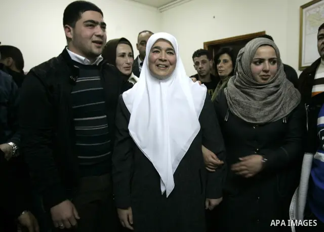 Palestinian woman Tamam Abu Soud leaves a Palestinian Jail in the West Bank City of Nablus , on 19 January , 2011. The Hamas member was arrested two month ago by Palestinian security in Nablus but her release was ordered...
