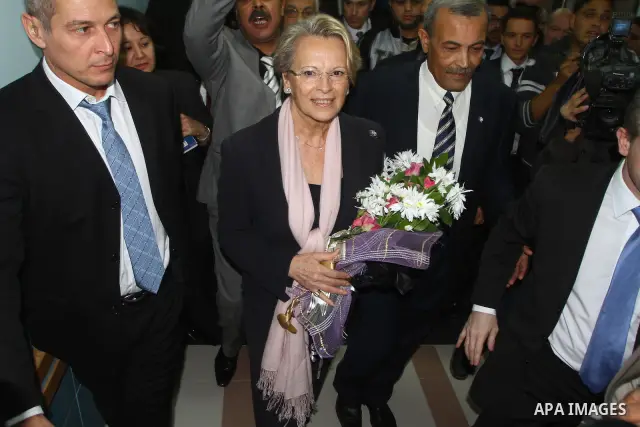 French Foreign Minister Michele Alliot Marie visits al-Quds hospital in Gaza City, on Jan. 21, 2011. A crowd of furious Palestinian protesters tried to block the French foreign minister on her way into the Gaza Strip on...