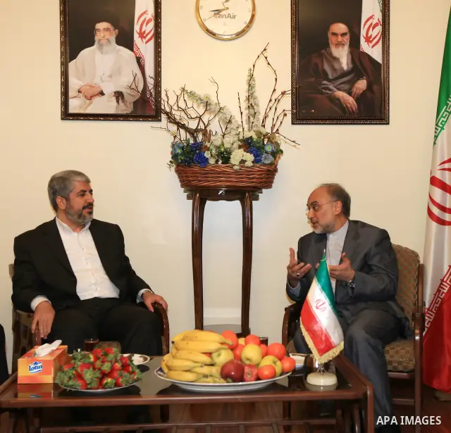 Palestinian Hamas leader Khaled Meshaal , during a meeting with Iranian acting Foreign Minister Ali Akbar Salehi, in Damascus on Jan. 23, 2011. Photo by Majd Majd