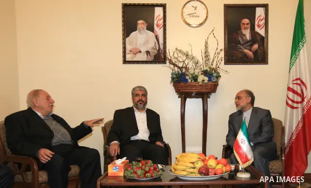 Palestinian Hamas leader Khaled Meshaal , during a meeting with Iranian acting Foreign Minister Ali Akbar Salehi, in Damascus on Jan. 23, 2011. Photo by Majd Majd