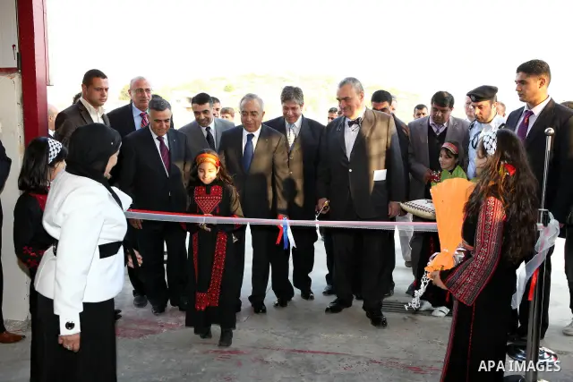 Palestinian Prime Minister, Salam Fayyad Czech's Foreign Minister, Karel Schwarzenberg attend the opening ceremony of the Electrical Transformers maintenance in the West Bank town of Tubas on Jan. 24,2011. Photo by Musta...