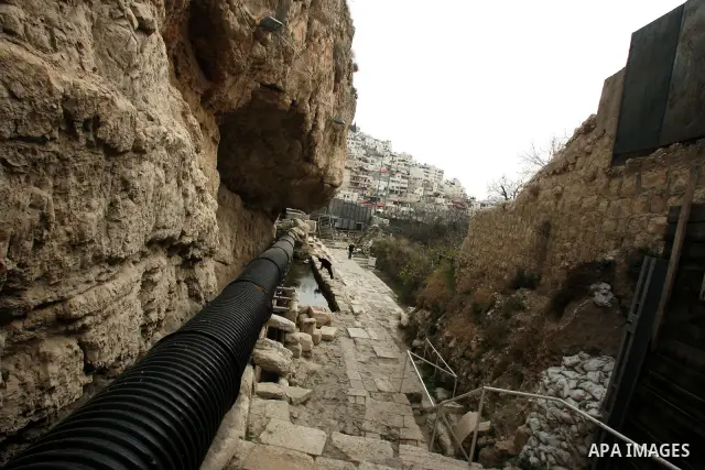 A picture taken on January 25, 2011 shows the controversial 600-metre tunnel, originally built as a drainage channel during the Second Temple period, which starts at a site near the flashpoint Al-Aqsa mosque compound ins...