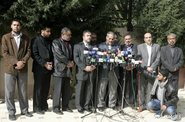 Leaders of Palestinian factions take part in a press conference on Jan. 26, 2011. A day after leaked documents were published by Al-Jazeera, showing Palestinians offered Israel major concessions on the thorny issues of a...