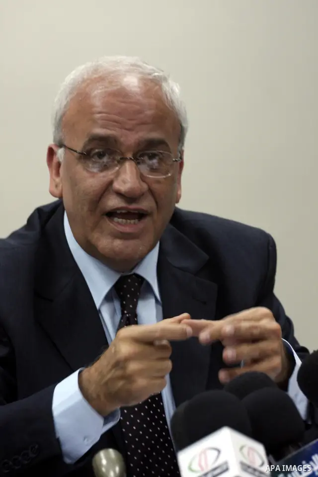 Saeb Erakat, top Palestinian negotiator speaks during a press conference at his office in the West Bank city of Ramallah on Jan. 29, 2011. Photo by Issam Rimawi