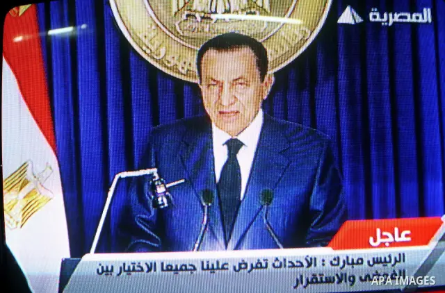 In this image from Egyptian state television aired Tuesday evening Feb. 1,2011, Egyptian President Hosni Mubarak makes what has been billed as an important speech. Mubarak has faced a week of public and international pre...
