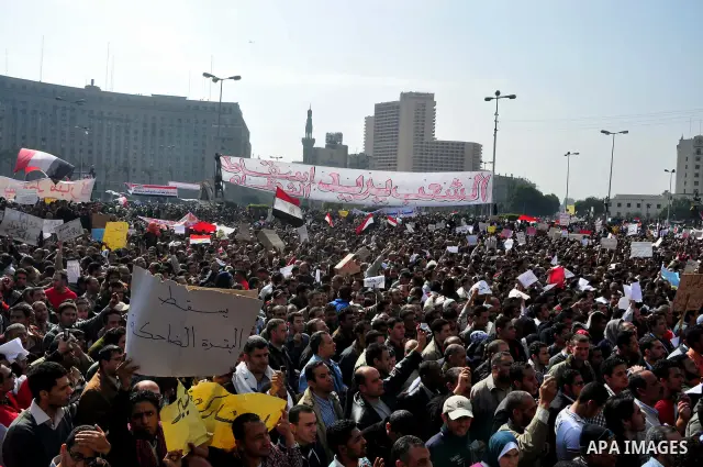 Anti-government protesters demonstrate in Tahrir, or Liberation Square in Cairo, Egypt, Tuesday, Feb. 1, 2011. More than a quarter-million people flooded into the heart of Cairo Tuesday, filling the city's main square in...