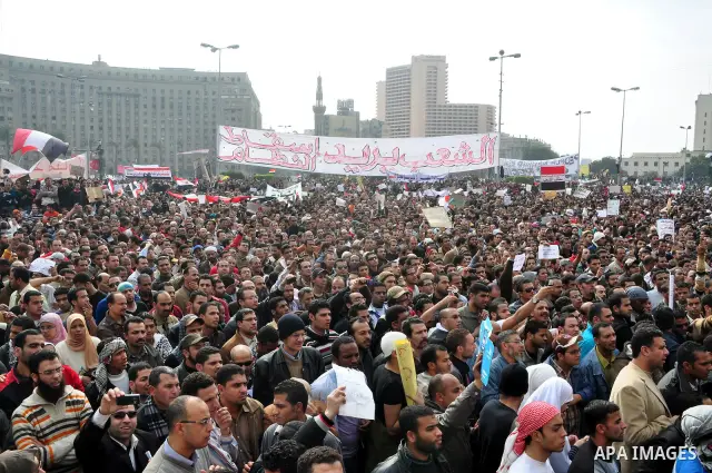 Anti-government protesters demonstrate in Tahrir, or Liberation Square in Cairo, Egypt, Tuesday, Feb. 1, 2011. More than a quarter-million people flooded into the heart of Cairo Tuesday, filling the city's main square in...