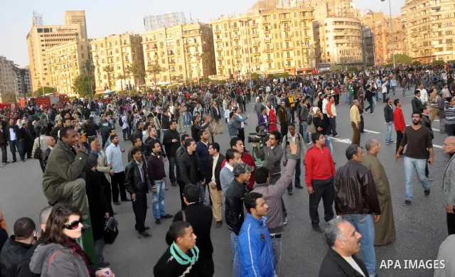 Anti-government protesters demonstrate against president Hosni Mubarak regime in Tahrir, or Liberation Square in Cairo, Egypt, Jan. 25, 2011. Photo by Ahmed Asad