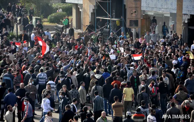 Anti-government protesters demonstrate against president Hosni Mubarak regime in Tahrir, or Liberation Square in Cairo, Egypt, Jan. 28, 2011. Photo by Ahmed Asad