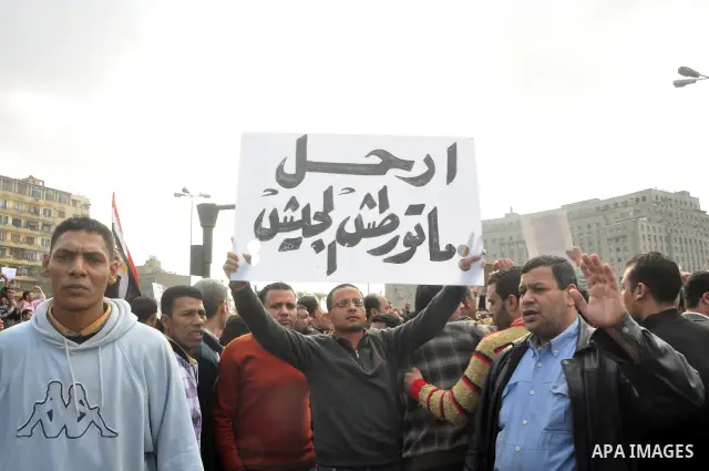 Anti-government protesters demonstrate against president Hosni Mubarak regime in Tahrir, or Liberation Square in Cairo, Egypt, Jan. 30, 2011. Photo by Ahmed Asad