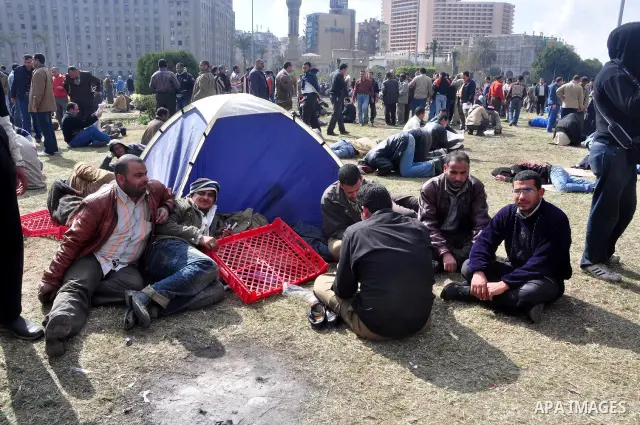 Anti-government protesters demonstrate against president Hosni Mubarak regime in Tahrir, or Liberation Square in Cairo, Egypt, Jan. 30, 2011. Photo by Ahmed Asad