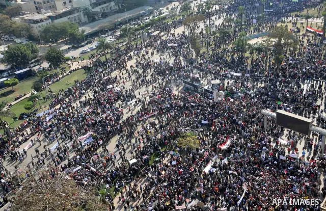 Supporters of President Hosni Mubarak takes part in a protest in Cairo, Egypt, Wednesday, Feb. 2, 2011. Several thousand supporters of President Hosni Mubarak, including some riding horses and camels and wielding whips,...