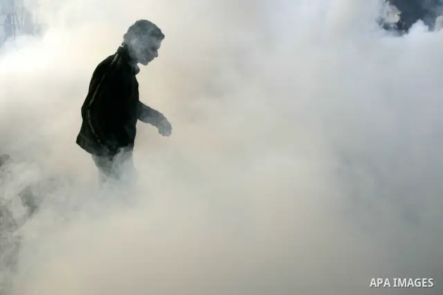 Egyptian policemen fire tear gas canisters towards anti-government protesters during a demonstration against president Hosni Mubarak regime in Tahrir, or Liberation Square in Cairo, Egypt, Jan. 29, 2011. Photo by Karam N...