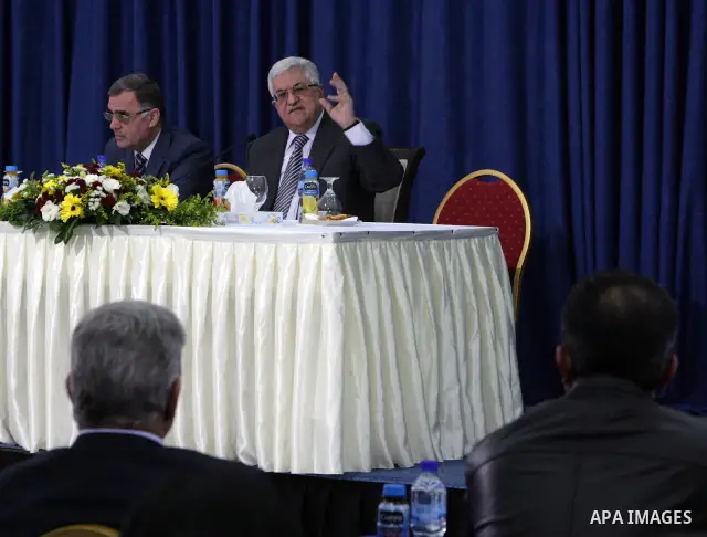 Palestinian President Mahmoud Abbas attends a meeting of the revolutionary council of Fatah movement, in Ramallah on February 2, 2011. Photo by Omar Rashidi