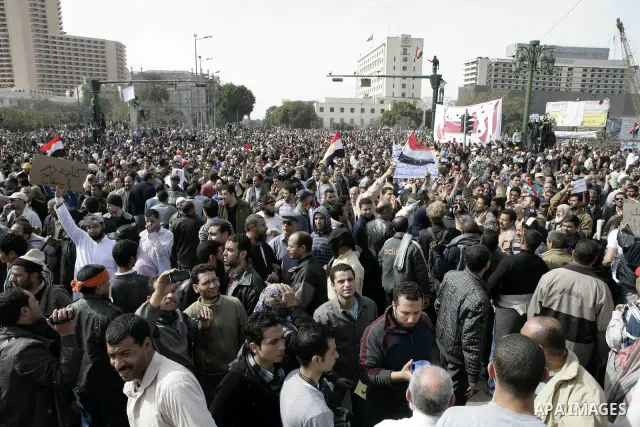 Protestors gather at Tahrir Square, Cairo, Egypt, Feb. 4, 2011. Egyptian minister of Health said Friday that about five thousand people have been injured since Jan. 25, and eight have been killed in clashes between prote...
