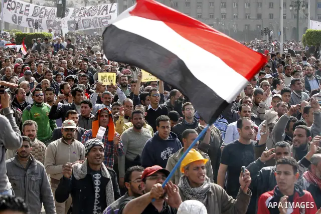 Protestors gather at Tahrir Square, Cairo, Egypt, Feb. 4, 2011. Egyptian minister of Health said Friday that about five thousand people have been injured since Jan. 25, and eight have been killed in clashes between prote...