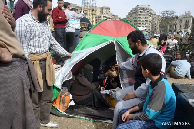 Protestors gather at Tahrir Square, Cairo, Egypt, Feb. 4, 2011. Egyptian minister of Health said Friday that about five thousand people have been injured since Jan. 25, and eight have been killed in clashes between prote...