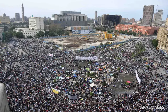 Protestors gather at Tahrir Square, Cairo, Egypt, Feb. 4, 2011. Egyptian minister of Health said Friday that about five thousand people have been injured since Jan. 25, and eight have been killed in clashes between prote...