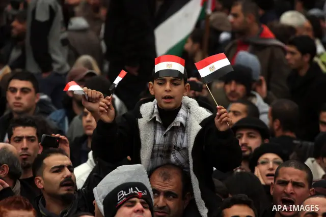 Palestinians demonstrate during a rally to show solidarity with anti-Mubarak protestors in Egypt, during a demonstration in the West Bank city of Ramallah, Saturday, Feb. 5, 2011. Photo by Issam Rimawi