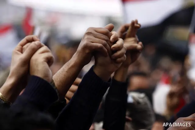 Opposition demonstrators protest at Tahrir Square in Cairo Feb. 6, 2011. Demonstrators camped out in Cairo's Tahrir Square, which has become an epicentre for protest, vowed to intensify their battle to oust Egypt's Presi...