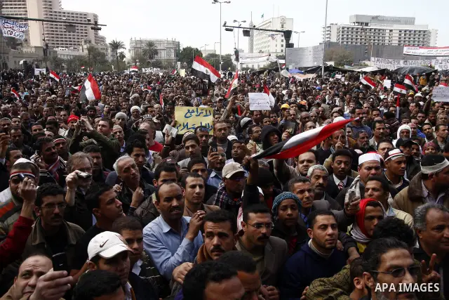 Opposition demonstrators protest at Tahrir Square in Cairo Feb. 6, 2011. Demonstrators camped out in Cairo's Tahrir Square, which has become an epicentre for protest, vowed to intensify their battle to oust Egypt's Presi...