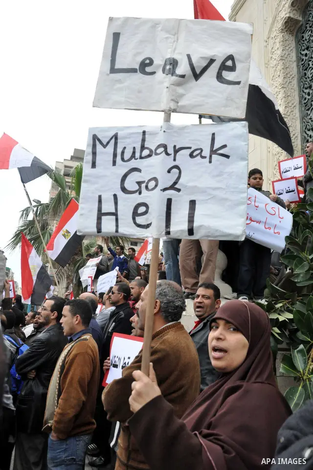 Egyptian protesters take part in a protest called 'Sunday of the martyrs' in Alexandria, Egypt, 06 February 2011. Anti-government protests entered its 13th straight day in Egypt, as solutions were being mulled to bring a...
