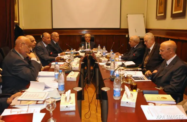 Members of the Egyptian Constitutional Commission participate in a meeting in Cairo, Egypt, Feb. 9,2011. Photo by Ahmed Asad