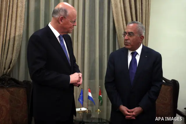 Palestinian Prime Minister Salam Fayyad during his meeting with the Netherland Minister of Foreign Affairs, Uri Rosenthal in the West Bank city of Ramallah on Feb. 9,2011. Photo by Issam Rimawi