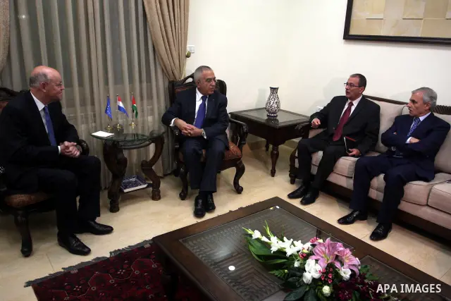 Palestinian Prime Minister Salam Fayyad during his meeting with the Netherland Minister of Foreign Affairs, Uri Rosenthal in the West Bank city of Ramallah on Feb. 9,2011. Photo by Issam Rimawi