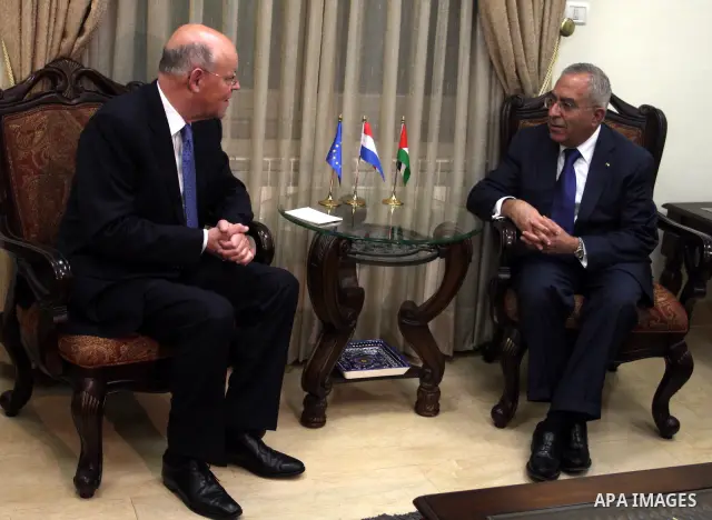 Palestinian Prime Minister Salam Fayyad during his meeting with the Netherland Minister of Foreign Affairs, Uri Rosenthal in the West Bank city of Ramallah on Feb. 9,2011. Photo by Issam Rimawi