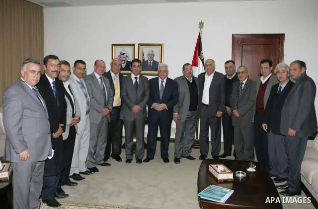 Palestinian President Mahmoud Abbas during a meeting members of the board of directors of the federation of contractors in the Palestinians in the West Bank city of Ramallah on Feb. 9, 2011. Photo by Thaer Ganaim
