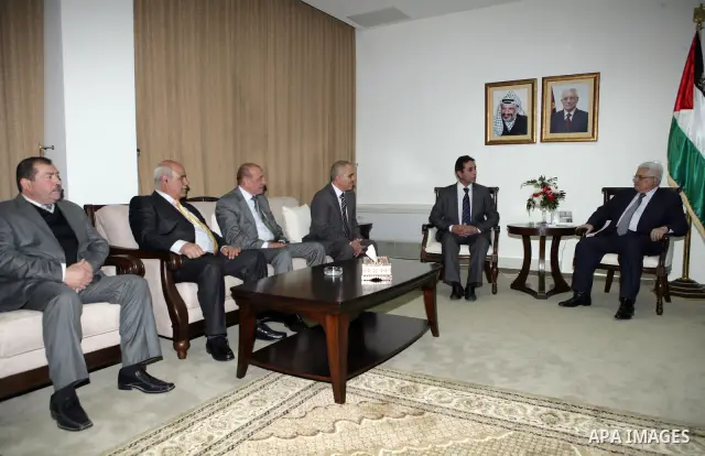 Palestinian President Mahmoud Abbas during a meeting members of the board of directors of the federation of contractors in the Palestinians in the West Bank city of Ramallah on Feb. 9, 2011. Photo by Thaer Ganaim