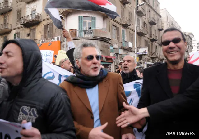 Artists take part in the anti-government demonstration in Tahrir Square in downtown Cairo, Egypt on Feb. 10,2010. Tahrir Square has witnessed an explosion of political expression and free speech since the anti-government...