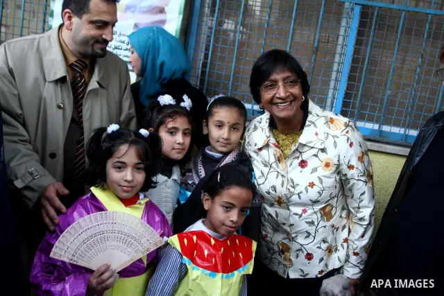 United Nations High Commissioner for Human Rights Navanethem Pillay visits to an Elementary UNRWA school in Gaza City, Thursday, Feb. 10, 2011. Pillay is on an official visit to the region.. Photo by Ashraf Amra