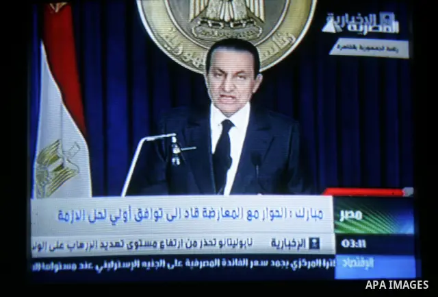 Egyptian President Hosni Mubarak makes a televised statement to his nation on February 10, 2011. Following more than two weeks of protests, anti-government demonstrators were given hope by official statements suggesting...