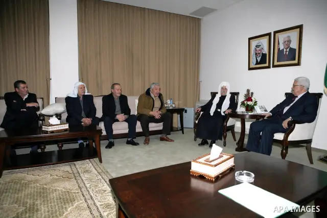 Palestinian President Mahmoud Abbas during a meeting with a delegation of Druze from Golan in the West Bank city of Ramallah, Sunday, Feb. 13, 2011. Photo by Thaer Ganaim