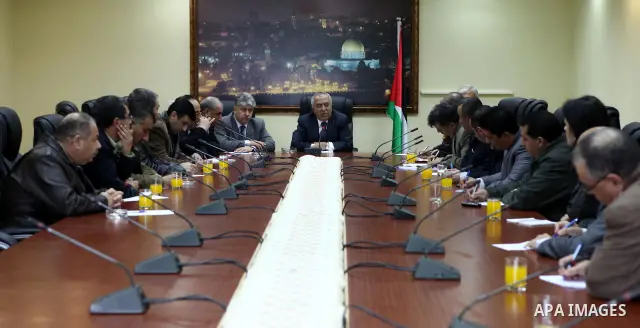 Palestinian Prime Minister Salam Fayyad during a meeting with representatives of public-sector unions and universities in the West Bank city of Ramallah on Feb. 9,2011. Photo by Mustafa Abu Dayeh